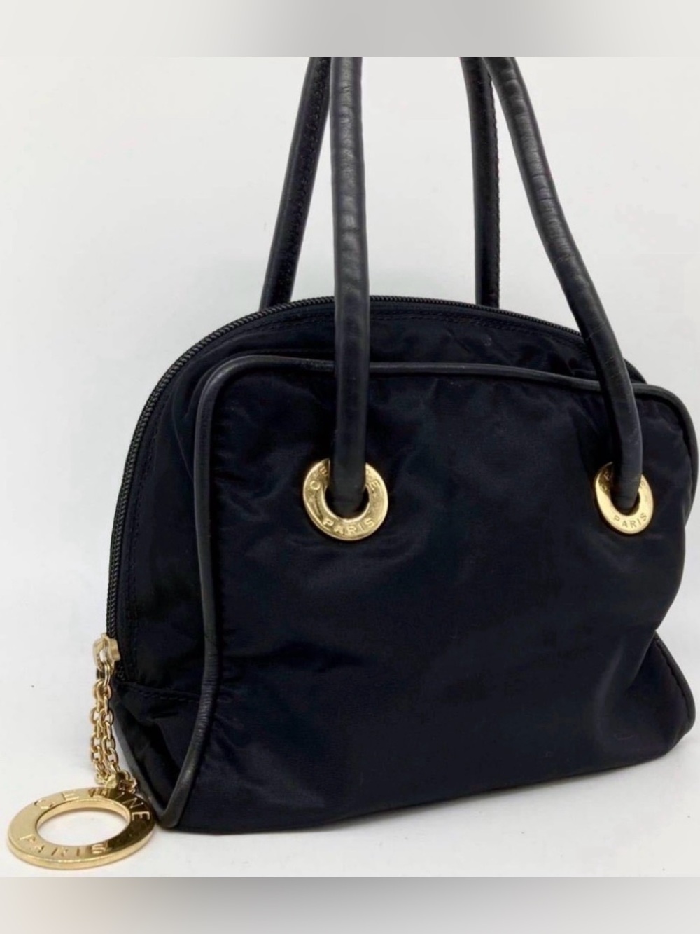 Celine vintage black nylon shoulder bag purse